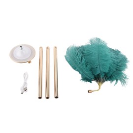 Feather Table Lamp USB Rechargeable Ostrich Feather Desk Light with Gold Tripod for Bedroom 40Pcs Artificial Feather Dark Green