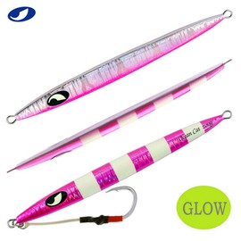 OCEAN CAT Fast Slow Metal Lead Jig Jigging Fishing Lures Glow Saltwater Offshore Fishing Jigs Speed Jigging Slow Jigging Pitching Lures Vertical Jigging Assist Hooks (Pink, 200g)