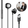 Quwem USB Earphones for PC with Microphone,2.5m Computer Headphones with