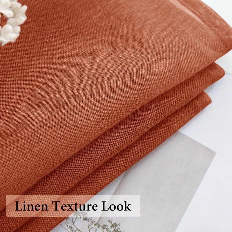 MIULEE Terracotta Sheer Valance Linen Textured Look Half Window Curtain,