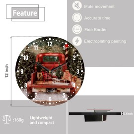 SPUNKER Christmas Wall Clocks,Red Truck 10 Inch Wall Clock,Christmas Tree Small Battery Operated Wall Clocks Decorative for Kitchen/Living Room/Bedroom/Bathroom/Dining Room