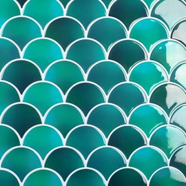 VaryPaper 20 Sheets Peel and Stick Backsplash Green Fish Scale Back Splash Stick on Tiles for Kitchen Waterproof Self Adhesive Wall Tiles Vinyl Backsplash Sticky Tile Backsplash for Bathroom 12''x12''