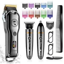 Hatteker Hair Clipper Cordless Hair Trimmer Barber Clipper T-Blade Trimmer Beard Trimmer Nose Trimmer Hair Cutting Grooming Kit Professional IPX7 Waterproof