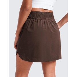 CRZ YOGA Women's A-Line Golf Skirts High Waisted Solid Tennis Athletic Elegant Skorts Skirt with Shorts Pockets Hot Fudge Brown 8