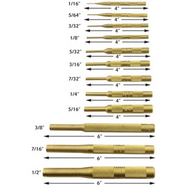 12 Piece Brass Pin Punch Set with Storage Pouch, Made in USA