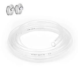Clear Vinyl Tubing 5/8" ID × 13/16" OD -25 Ft 60PSI,Flexible Plastic Tubing,BPA Free Non-Toxic, Multipurpose Hybrid Clear Reinforced Tubing with 2 Screw Clamps
