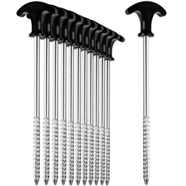 flintronic 12 x Tent Pegs Made of Steel, Sturdy & Storm Proof Ground Pegs for Camping, Screw Pegs, Long Pegs, 21 cm, Robust Pegs with Thread, with T-Handle