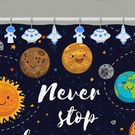 CTOHN 12 Pieces Outer Space Shower Curtain Hooks Rings, Galaxy Rocket Planet Decorative Shower Hooks for Shower Curtain, Stainless Steel Decorative Shower Hangers Rings for Bathroom