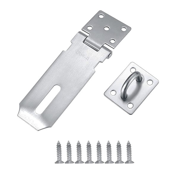Padlock Hasp,1 pcs Stainless Steel Heavy Duty Hasp Staple with 8 Screws,Door Clasp Shed Locks and Latches Security Gate Hasp and Staple Lock for Doors(Silver 4 inches)