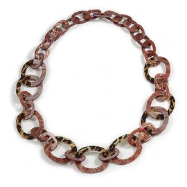 Long Chunky Acrylic Oval Link Necklace in Plum Purple with Animal Print - 100cm Long