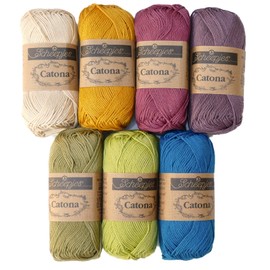 Scheepjes Catona #4 Spicy Crochet Yarn Set, Crochet Wool, Cotton, 350 g, Cotton Yarn for Crochet and Knitting, 100% Cotton
