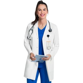 Cherokee Women's Lab Coat Modern Classic Fit 33" & 35" Doctors Coat with 3 Pockets CK452T Plus Size, 2XL Tall, White