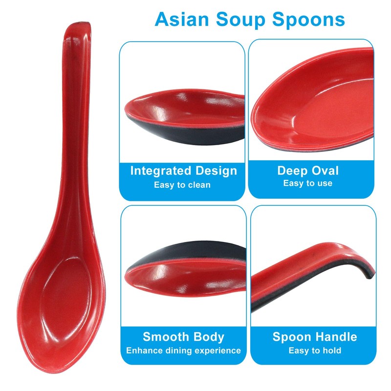 Cjueiom 6Pcs Rice Spoons, Chinese Soup Spoons with Hook for