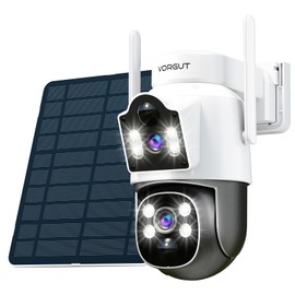 VORGUT Solar Camera Outdoor Wireless, 4MP+4MP Dual Lens Solar Powered WiFi Camera for Home Security, 360° Pan Tilt, Color Night Vision, PIR Human Detection, 2.4G/5G WiFi, IP66 Surveillance Cam, Black