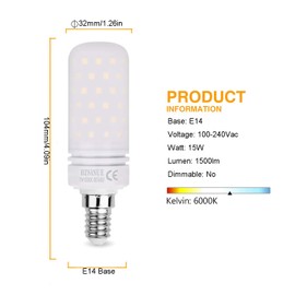 HZSANUE LED Bulbs 15W, 120W Incandescent Equivalent, 1700lm, 6000K Cool White, E14 Small Edison Screw, Pack of 4