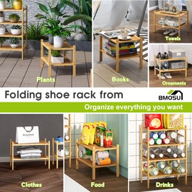 BMOSU 2-Tier Bamboo Small Shoe Rack Premium Stackable Shoe Shelf Storage Organizer for Hallway Closet Living Room Entryway Organizer(Natural)