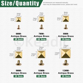 Keadic 300Pcs Bronze Punk Spike Studs Assortment Set with Plastic Case, 6mm/7mm/8mm/9mm/10mm/12mm Square Pyramid Rivet Nailheads Leathercraft Decorations for DIY Leather Clothing Shoes Bags