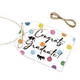 50pcs Graduation Thank You Tags, Congrats Graduate Gift Tag with String for Students, Class of 2025 Thank You Paper Tags for Graduation Party Favors