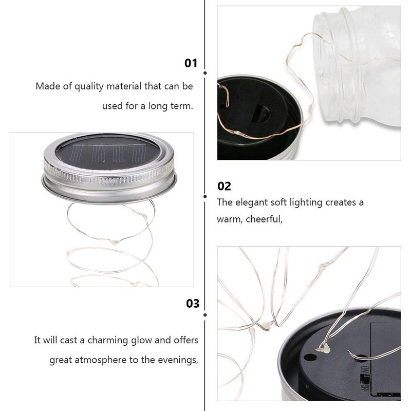 LED Light String 3Pcs Solar Power Yard Mason Lamp Outdoor