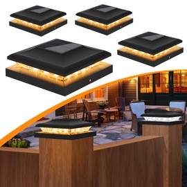 TSUNESLUX 4 Pack Solar Post Cap Light Outdoor Fence Cap Lights 2 Color Modes 24 LEDs for Wooden/Vinyl Post, Waterproof Deck Patio Decoration Fits 5x5, 5.5x5.5 or 6x6 Wooden Posts (3000k/6000k)