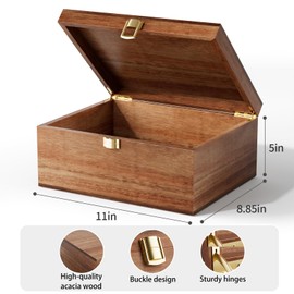 Yaoyiizy Wooden Keepsake Box, Acacia Memory Box with a Hinged Lid, Wooden Storage box, for Picture Letter Time Capsule - Wooden Gift Boxes (Large)