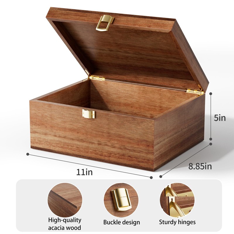 Yaoyiizy Wooden Keepsake Box, Acacia Memory Box with a Hinged