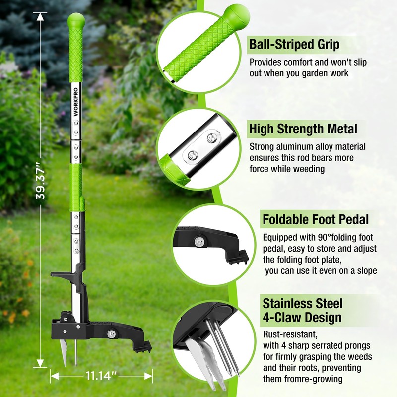 WORKPRO Stand Up Weed Puller Tool, Garden Dandelion Weeder Puller