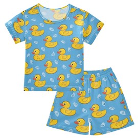 KUEJOP Yellow Duck with Bubble Print Summer Cute Pajama Sets, Short Sets for Daily Wears and Sleep Wears