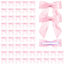 Daifunli 60 Pcs Satin Ribbon Bows 3 x 3 Inches Self Adhesive Satin Bows for Gift Wrapping Premade Ribbon Bows with Double Sided Tape for Crafts Birthday Christmas Party Gift Wrap(Black)