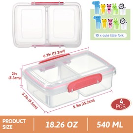 4 Pack Plastic Snack Containers for Kids Bento Boxes with 2 Compartments Travel Snack Container Sandwiches/Fruits/Candies Food Storage Containers BPA Free Dishwasher Safe