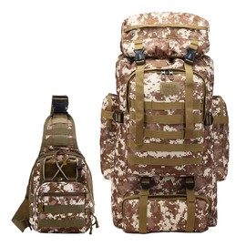 JUMAHE 80L 2Pcs Hiking Backpack for Men with Sling Tactical Backpack - Rucksack Molle Military Tactical Waterproof Lightweight Camping Backpack 3 Day Assault Pack for Travel, Climbing, Backpacking