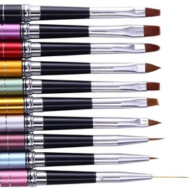 HappyHome Nail Brushes Set of 10 Round Extra Fine Liners French Flat Nail Art Brush Gel Nail Brush with Cap