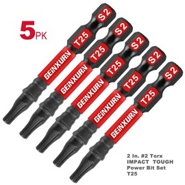 Geinxurn 5Pieces T25 2 In. Impact Tough Magnetic Screwdriver Bit Set, #25 Torx Head Power Bits, S2 Alloy Steel Star Head T25
