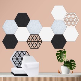 12 Pack Self-adhesive Acoustic Panels, Hexagon Sound Dampening Panels, 14 X 12 X 0.4 In Sound Proof Panels for Walls, High Density Flame Resistant Sound Absorbing Padding for Recording Studio, Office
