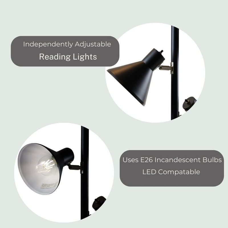 LIGHTACCENTS Black Tree Floor Lamp with 3 Adjustable Lights –