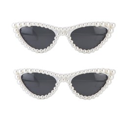 FUPRECIOUS Pearl Cat Eye Sunglasses Womens Cute Fashion Trendy Eyewear ((2 Pack) white)