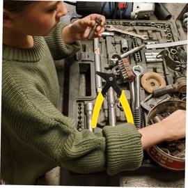 FRCOLOR 1Pc Yellow Retainer Ring Plier Multi Function Internal and External Circlip Tool with Non Slip Grip Spring Loaded Design for Comfort for Home Repairs and Maintenance