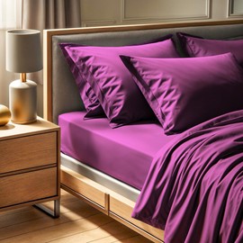Premium Ranforce Single Fitted Sheet (90 x 200 + 30 cm), 100% Cotton, 155 Thread Count, Purple, Machine Washable at 30°C, Soft & Durable for Comfort