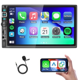 Double Din Car Stereo Compatible with Wireless Carplay&Android Auto&Mirror Link,7 Inch HD 1024 * 600 Touchscreen with Bluetooth 5.2,Backup Camera Input,Voice Control,USB/AUX/TF/SWC/MIC,AM/FM Radio