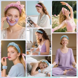 ZIVOYCO Spa Headbands for Women Set Skin care Makeup Headband for Washing Face Wrist Bands Preppy Teen Girl Gifts Accessories for Women Cute Stuff for Teen Girls (Pink-Blue, 6 PC)