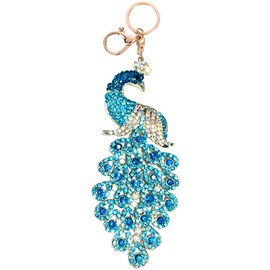 Tverghvad Crystal Rhinestone Bear/Koala/Teddy Bear/Owl Keychain, Cute Animal Key Chains for Girls Backpack, Car Keys, Purse (Blue Peacock)