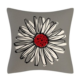 4 Set Throw Pillow Covers, BetterJonny Modern Daisy Pillows red Flowers and Grey Decorative Pillow Covers for Living Room Outdoor Home Sofa Bed Couch Bed 18 x 18 Inch