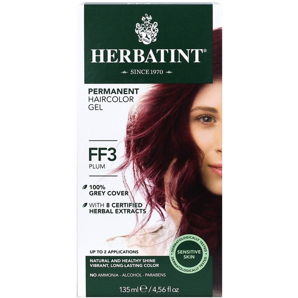 Herbatint Permanent Haircolor Gel, FF3 Plum, Alcohol Free, Vegan, 100% Grey Coverage - 4.56 oz