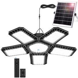 Solar Light for Shed with Constant On & Motion Activated Simple 2 Modes Tempered-glass Solar Panel with 267 LED Large Pendant Lamp Outdoor Indoor for Garage Shop Barn Gazebo Coop Home Day & Night Use