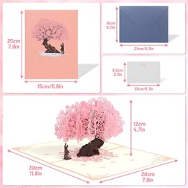 Cherry Blossom Pop Up Happy Wedding Anniversary Card, 3D Romantic Love Letter Card with Envelope and Blank Note, Valentines Greeting Birthday Card for Her Girlfriend Wife Women