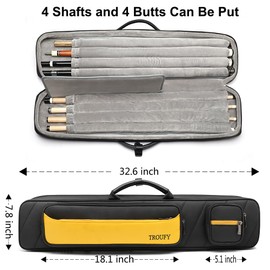 TROUFY High Capacity 4x8/4x4 Pool Cue Case with Backpack Straps for 4 Butts 8 Shafts /4B4S Billiard Cue Sticks (4X4 Yellow)