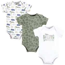 Hudson Baby Unisex Baby Cotton Bodysuits, Wild Leaf Safari, 0-3 Months