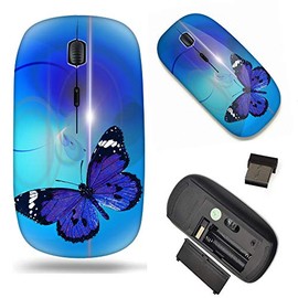 Mingdao - mouse óptico portátil inalámbrico para computadora portátil con receptor nano USB, mariposa azul