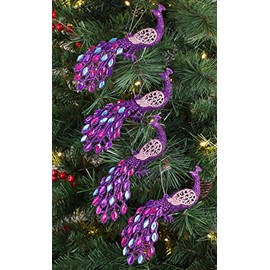 Christmas Concepts® 20cm (8") Peacock Decoration With Jewelled Tail - Luxury Christmas Tree Decorations (Purple Beaded, Pack of 4)