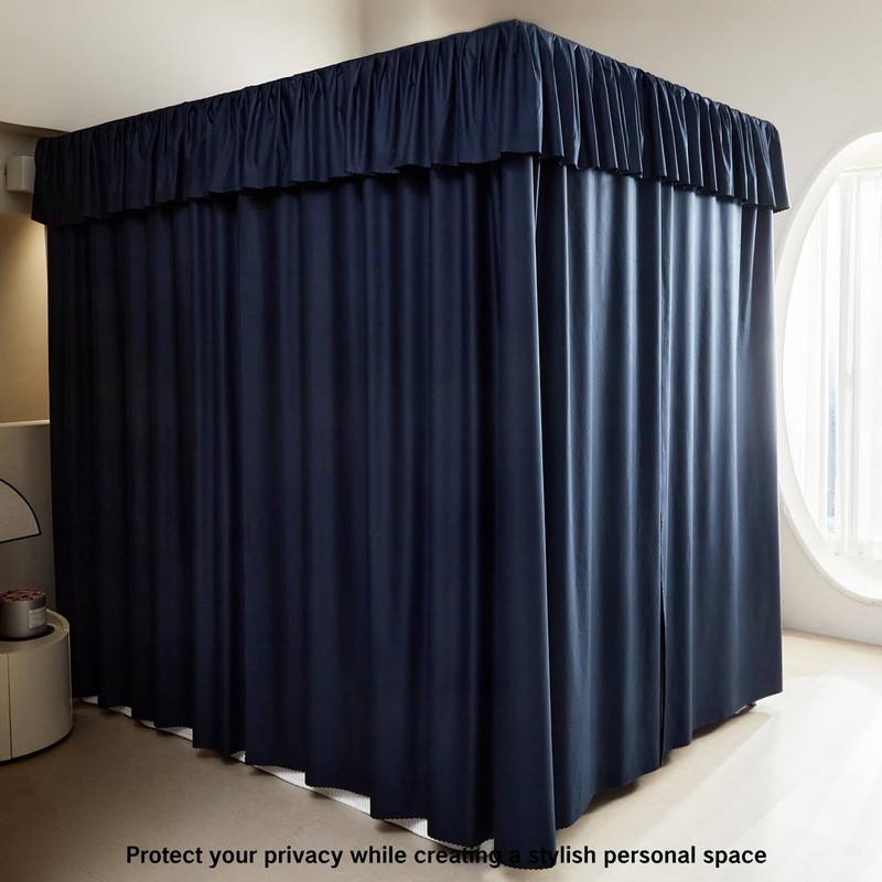 AIKASY Dark Blue Thickened Bed Canopy Curtains - Elegant Bedroom